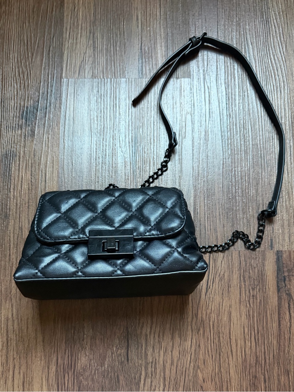 Black Quilted Teen Crossbody Bag with Chain Strap